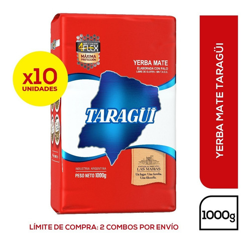 Yerba Mate Taragüi Con Palo 4flex 1 Kg X 10 Unidades