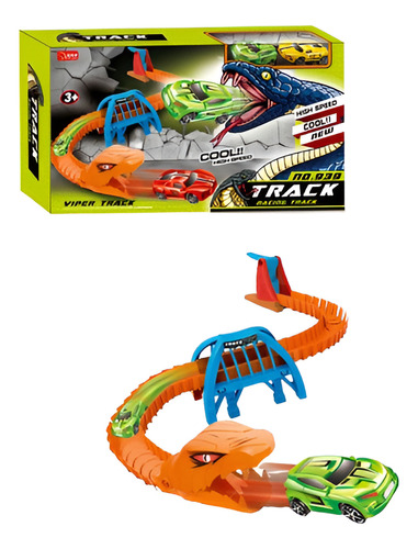 Pista Serpiente De Auto Con Lanzador + 2 Autos Racing Track Color Naranja