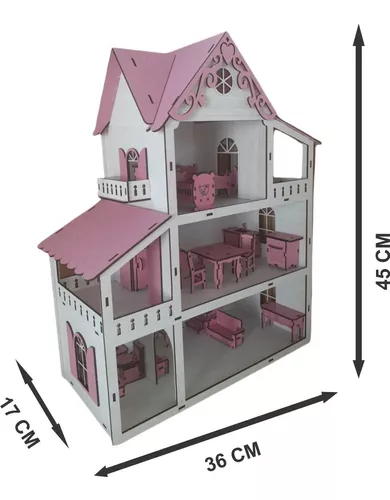 Casa Casinha De Boneca Barbie 36 Moveis + Parquinho Mdf Novo