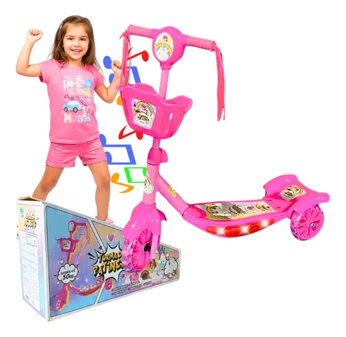 Patinete Infantil Menino Menina 3 Rodas Com Cestinha Luz Som