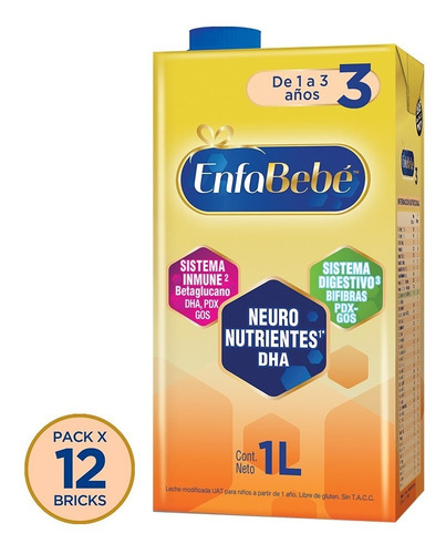 Imagen 1 de 6 de Leche Enfabebe 3 Premium (+1 Año) 1lt X 12 Unidades