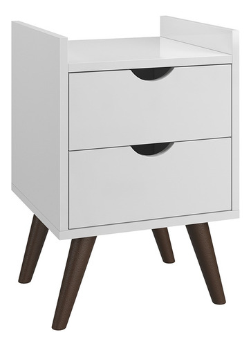 Mesa De Cabeceira 2 Gaveta Juma Quarto Retrô Pés Antiumidade Acabamento Brilhante Cor Branco