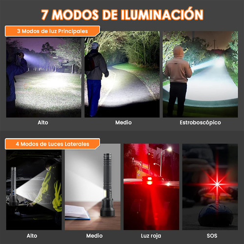 Lampara Tactica 180000lm Rechargeable Led Linterna Potentes Linterna Negro Luz Blanco