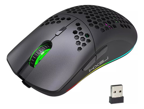 Ratón inalámbrico para juegos HxSj T66 Rgb 2.4G con iluminación RGB, color negro