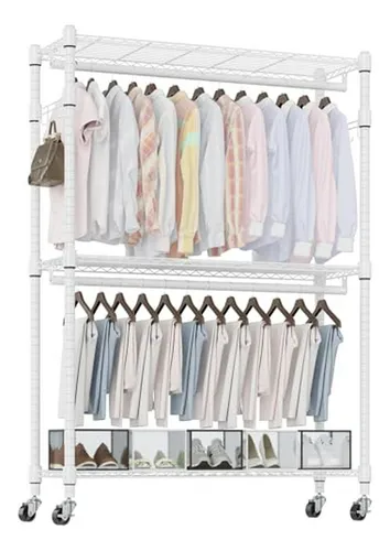 Homdox Rack De Ropa 3 Niveles Con Ruedas, Ajustable Y Portát | Cuotas ...