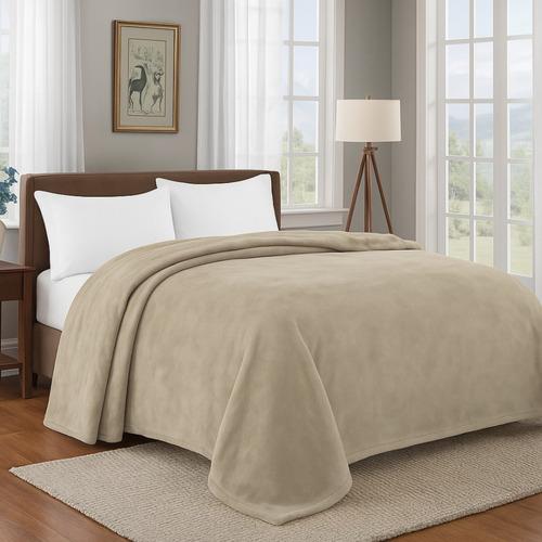 Manta Soft Microfibra Inverno Alta Qualidade Queen Cor Cáqui Desenho Do Tecido Liso