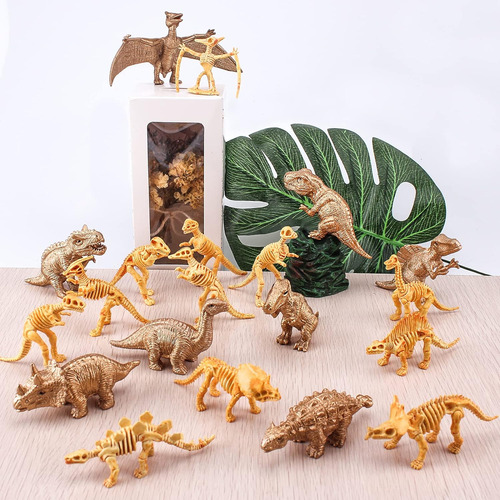 Bretoyin 20pcs Dinosaur Bone Triceratops Mini Gold Dino Para
