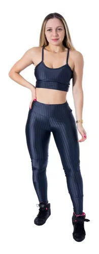 Conjunto de Academia Calça Legging 3D Cós Cruzado + Top Alça Preto, Moda  LLevo