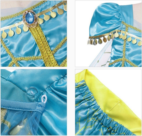 Imagem 5 de 5 de Fantasia Princesa Jasmine Aladim Coroa Brinco Colar Carnaval