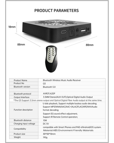 Receptor De Audio Digital Hifi Optical / 3.5mm Output Bt5.0