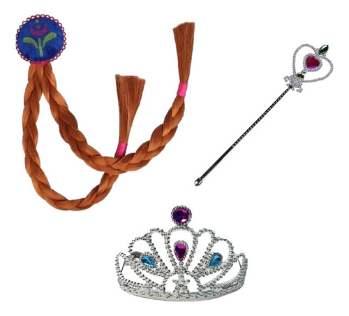 Kit Princesa Frozen - Cetro Corona Y Trenza