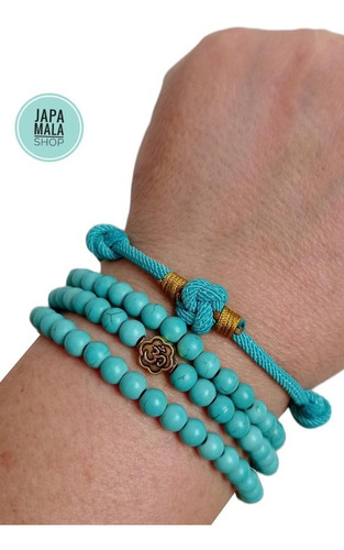 Japa Mala Para Mano Y Pulsera Con Nudo Tibetano Juego Aqua