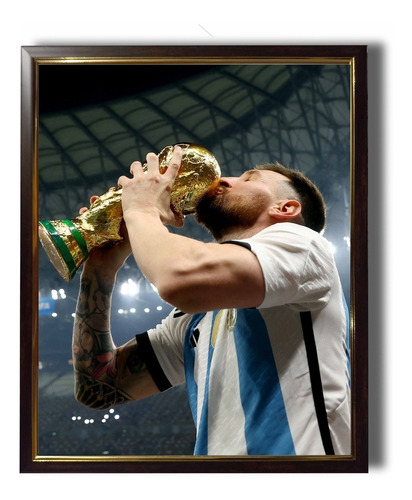 Cuadro Messi Con La Copa Del Mundo Con Vidrio 40x50cm