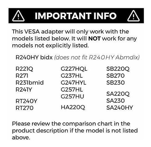 Imagen 2 de 6 de Soporte Adaptador De Montaje Vesa Para Monitores Acer R240h
