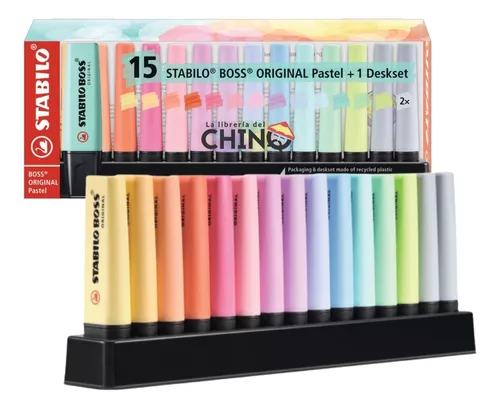 15 Resaltadores Stabilo Boss Pastel Con Base Para Escritorio