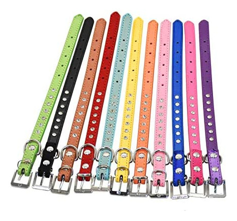 Collar De Perro Cristal Bling Rhinestone Pu Cuero Cachorro G
