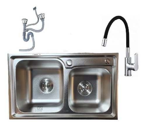 Imagen 1 de 9 de Pileta Bacha Cocina 11/2 68x39+válvulas+monocomando Deco