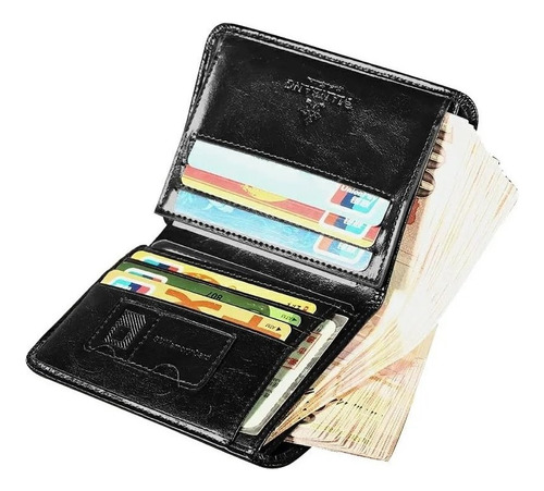 Manbang Classico Carteira Couro legitimo cor Preto Liso