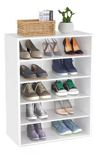 HAIOOU Zapatero apilable de 5 niveles, organizador de zapatos de madera,  soporte de almacenamiento de zapatos con un estante de almacenamiento móvil