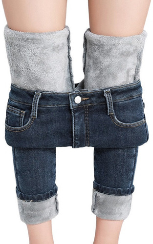 Jeans Cálido Felpa Elástico Invierno De Mujer