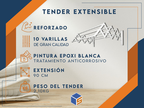 Imagen 3 de 11 de Tender Ropa Extensible Pared Plegable 80cm 10 Varillas