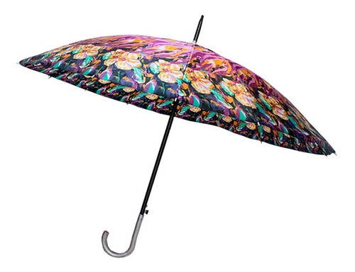 Paraguas Sombrilla Clásica Semiautomática Plegable De Bastón Color Morado/Amarillo