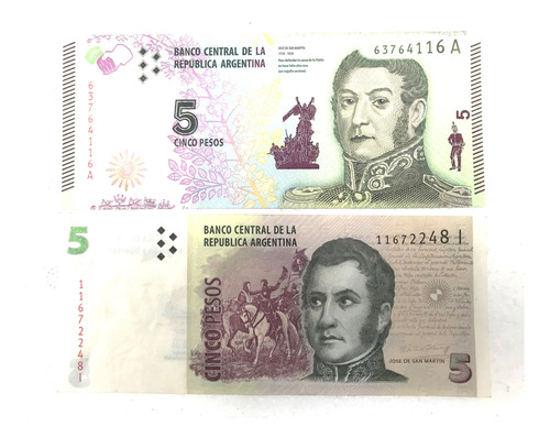 * 2 Billetes De 5 Pesos. Dos Diseños