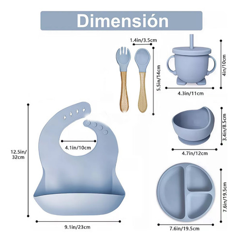 8juego De Alimentación De Silicona Antideslizante Para Bebés