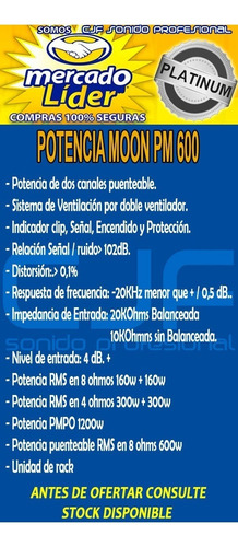 Amplificador Potencia Moon Pm 600 1200w Uso Profesional Cjf