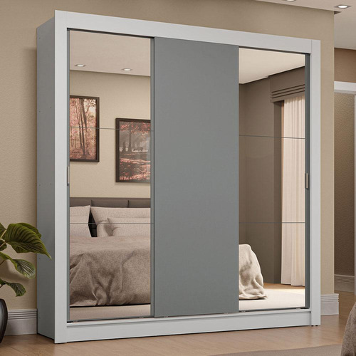 Ropero Closet Madesa 3 Puertas 2 Espejos Bg 02 Color Blanco/Gris