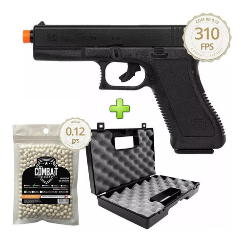 Pistola De Airsoft Spring Kwc Glock G17 + 1000 Bbs + Maleta