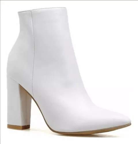 Botines Blanco Bota Puntiagudo Picudo Tacon Botin Moda Mujer