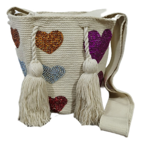 Mochilas Wayuu Originales Piedreria Corazon Mediana Bolsos