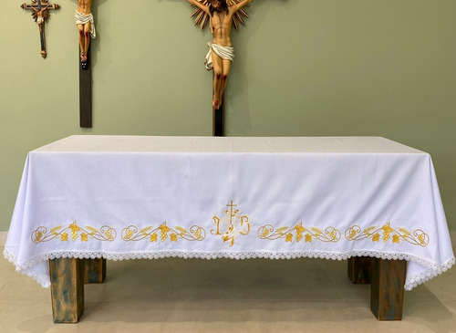 Toalha De Altar Para Igreja Católica 3,00m X 1,50m Jhs Branc
