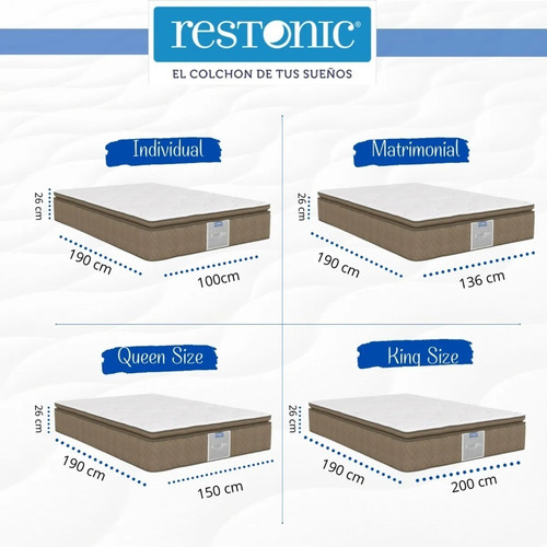 Colchón Restonic Matrimonial Con Resortes + 4 Almohadas Std