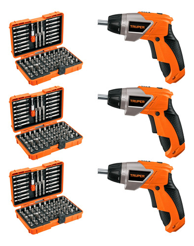 3 Kits Destornillador Inalambrico Y Juego De Puntas 80 Pzas