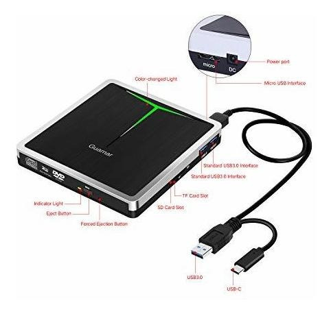 Guamar Unidad Cd Dvd Externa 5 1 Usb 3.0 Reproductor Optica