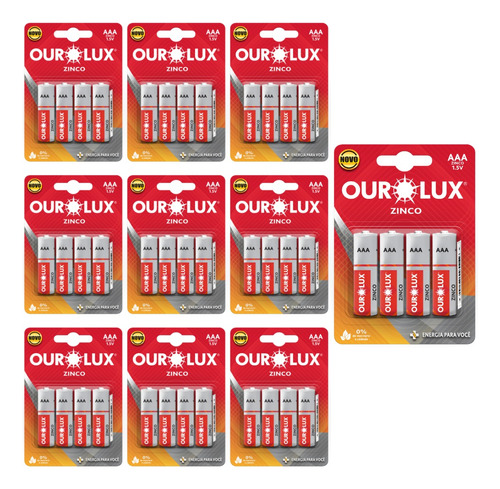 40 Pilhas Baterias Aaa Ourolux Zinco 3a - 10 Blister C/4
