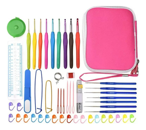 Set Con Estuche Crochet Silicona Accesorios Para Tejer