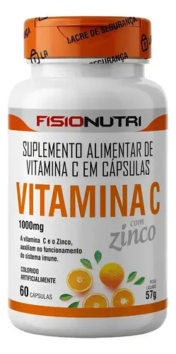 Vitamina C 1000mg + Zinco Fisionutri 60 Cápsulas Imunidade