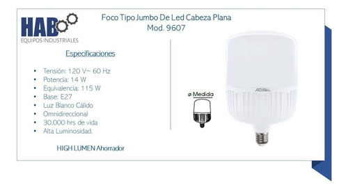 Foco Tipo Jumbo De Led Cabeza Plana 20w Luz Blanco Cálido