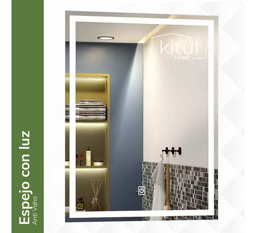 Espejo Pared Baño Luz Led Tactil 3 Modos Antivaho Decorativo Marco Cromado