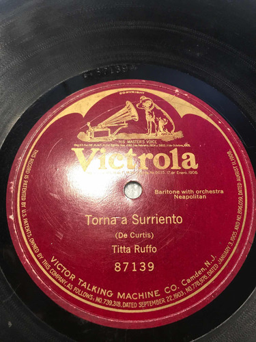 Titta Ruffo Victrola 87139 Disco De Pasta