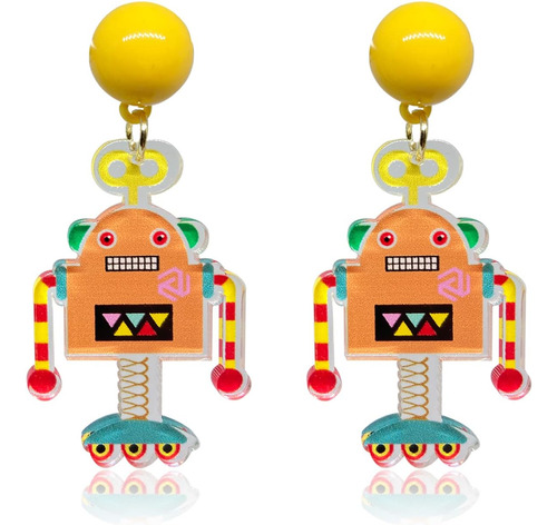 Qupengxu Pendientes Colgantes De Robot De Dibujos Animados P