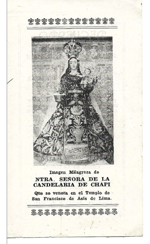 Estampita De Ntra. Sra. De La Candelaria De Chapi De 1945