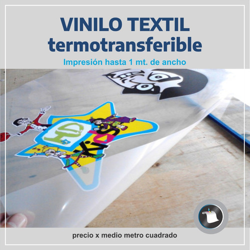 Vinilo Textil Termotransferible  1x0.5  Mts.  Personalizado