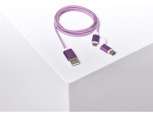 Cable Usb 2 En 1 - Micro Usb Usb-c Travel Blue Tb988 Color Violeta