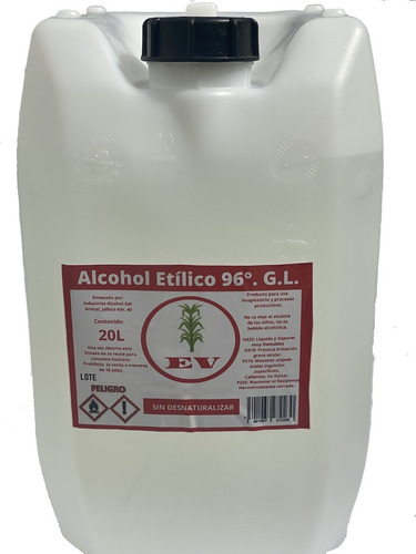Imagen 1 de 9 de Bidon 20 L Alcohol 96° Puro De Caña. Gratis Envío Todo Mx.