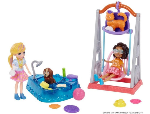 Set Polly Pocket Columpio Mascotas Hora Del Juego Estuche