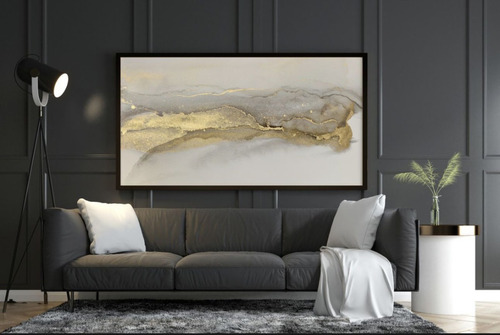 Cuadro Lienzo Canvas 80x140abstracto Dorado Beige C/marco